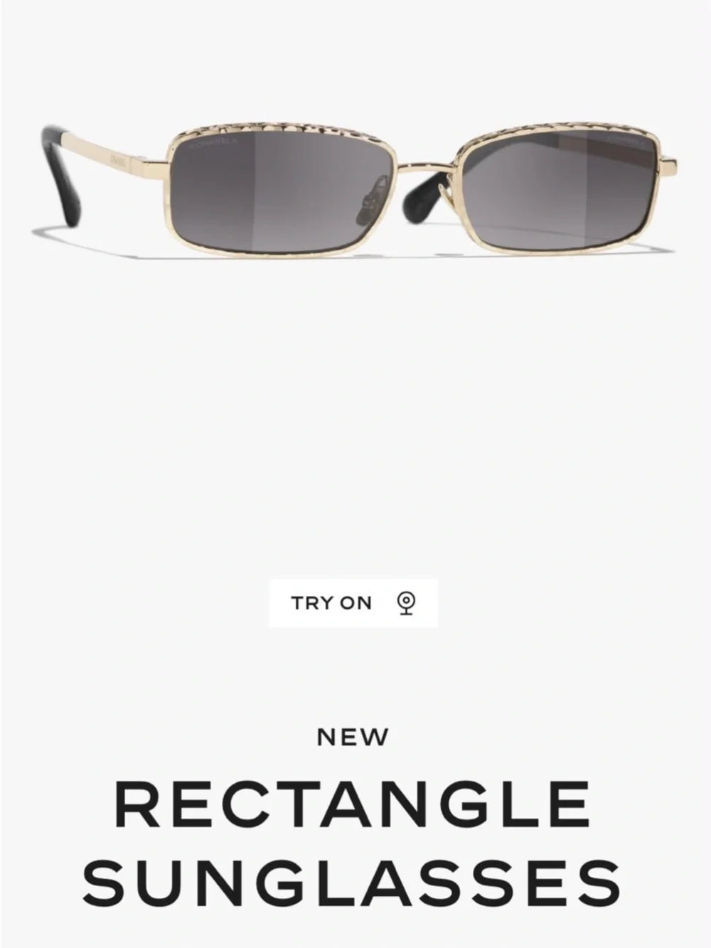 CHANEL Gold Frame Gray Lens Rectangular Sunglasses